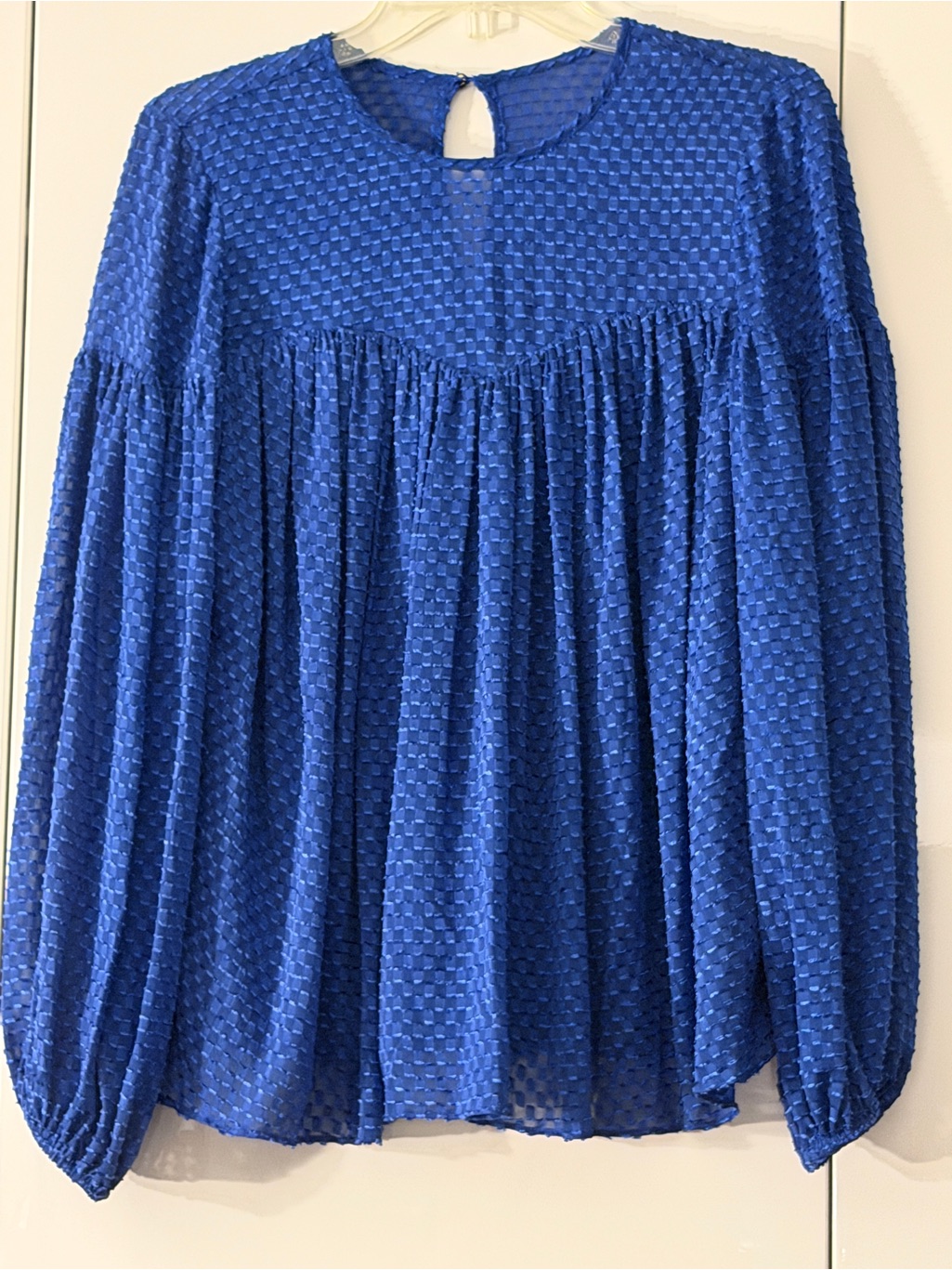 Trina Turk Electric Blue Textured Long-Sleeve Blouse